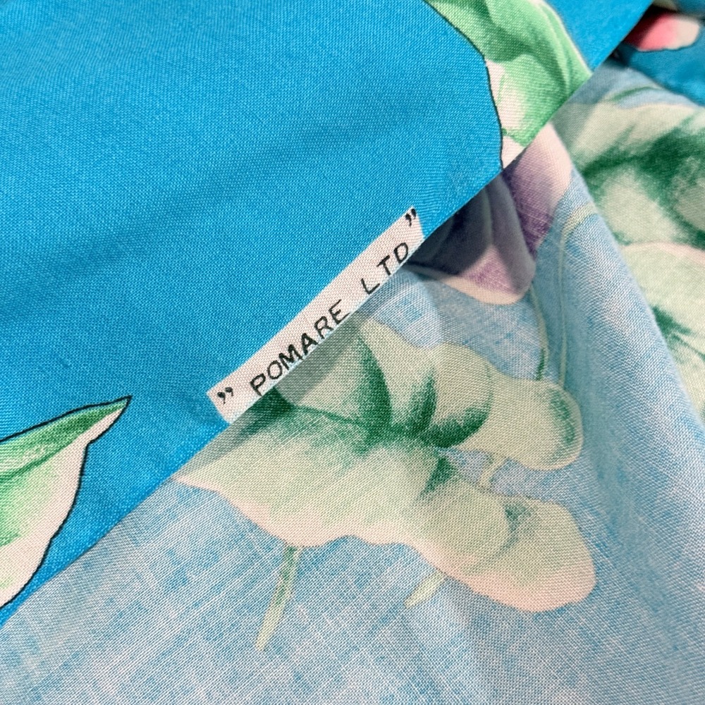 Hilo Hattie Mens VTG 80 Tropical Floral Rayon Hawaiian Aloha Shirt,Blue Pink,L - Picture 5 of 11